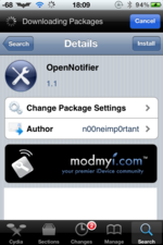 ステータスバーに未読メールや不在着信のアイコンを表示させる事が出来るCydiaアプリ「OpenNotifier」