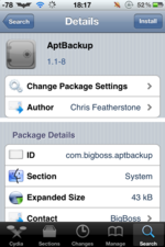 Cydiaアプリから導入したアプリをバックアップや復元出来るCydiaアプリ「AptBackup」
