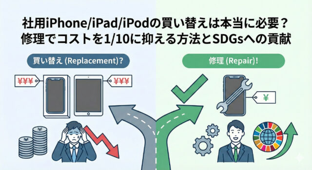 法人向けiPhone・iPad修理によるコスト削減比較。買い替え費用を最大90%カットするスマートドクタープロの法人リフレッシュサービス。