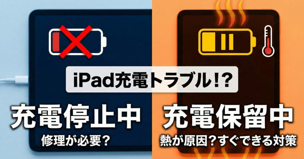 iPadを充電しようとすると『充電停止中』と表示。修理は可能？すぐに出来る対策と修理について
