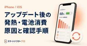 アップデート後の発熱・電池消費：原因と確認手順を示すスマートフォンのイメージ画像