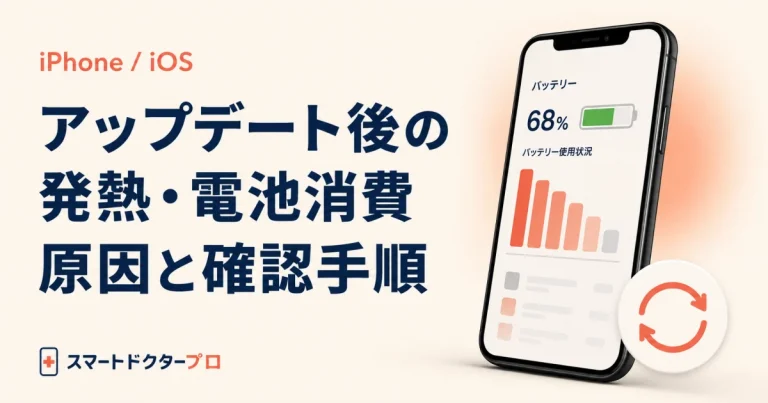 アップデート後の発熱・電池消費：原因と確認手順を示すスマートフォンのイメージ画像