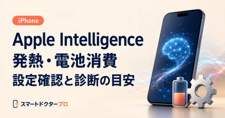 Apple Intelligenceの発熱・電池消費：設定確認と診断の目安を示すスマートフォンのイメージ画像