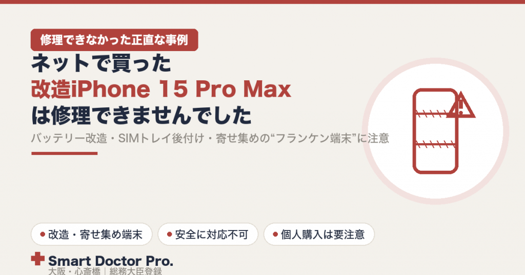 改造済みiPhone 15 Pro Maxの修理お断り事例のアイキャッチ