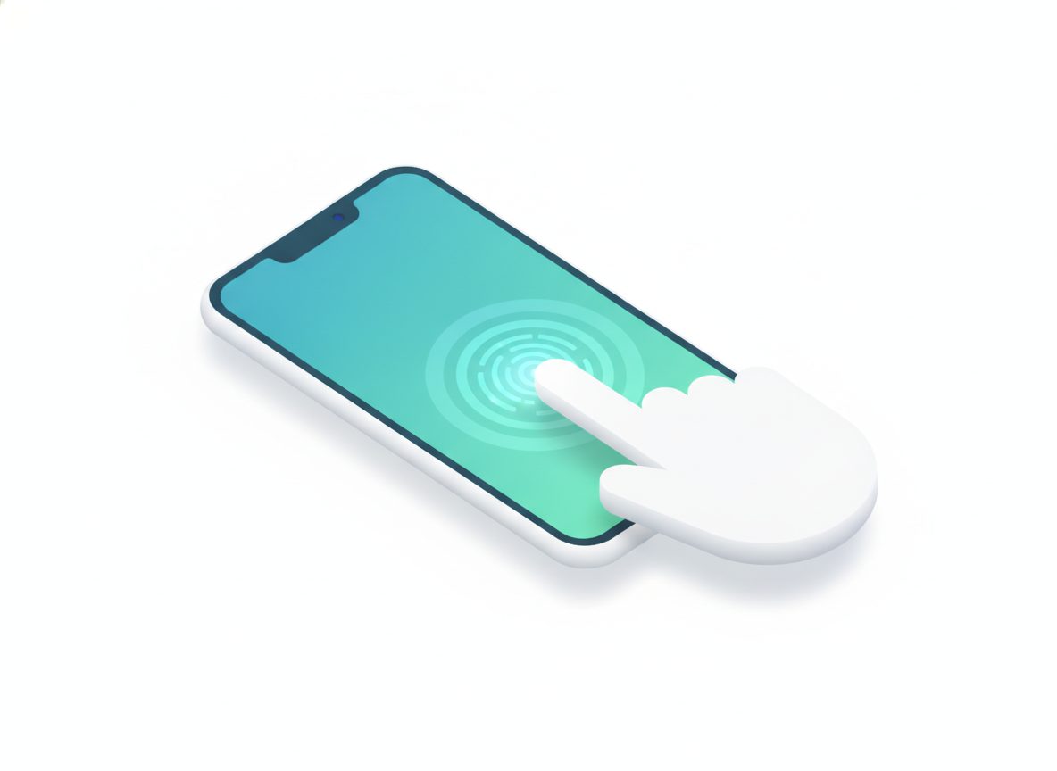 指でスマートフォンの画面に触れて指紋を登録している様子