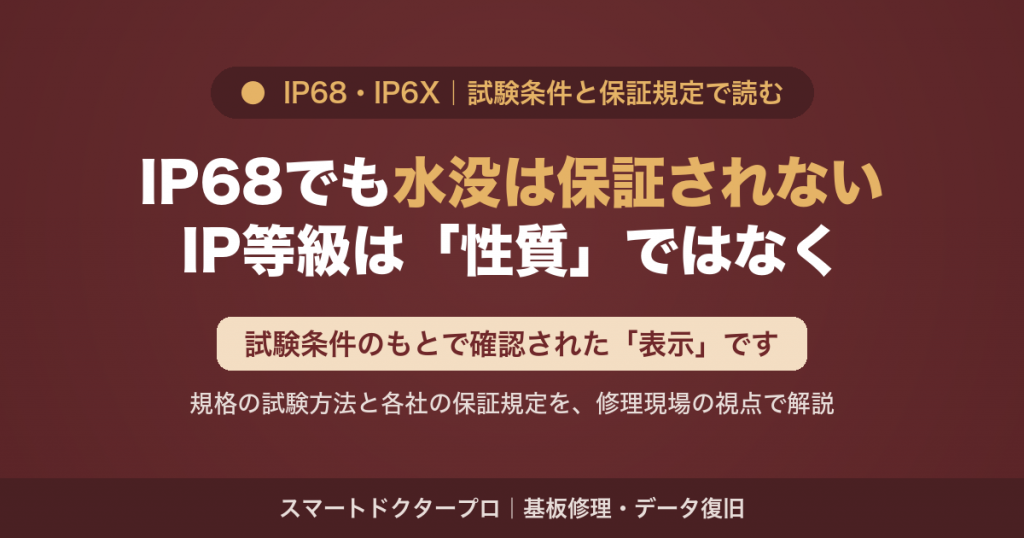 IP68でも水没は保証されない｜IP等級は「性質」ではなく試験条件の表示【規格と保証規定で読む】