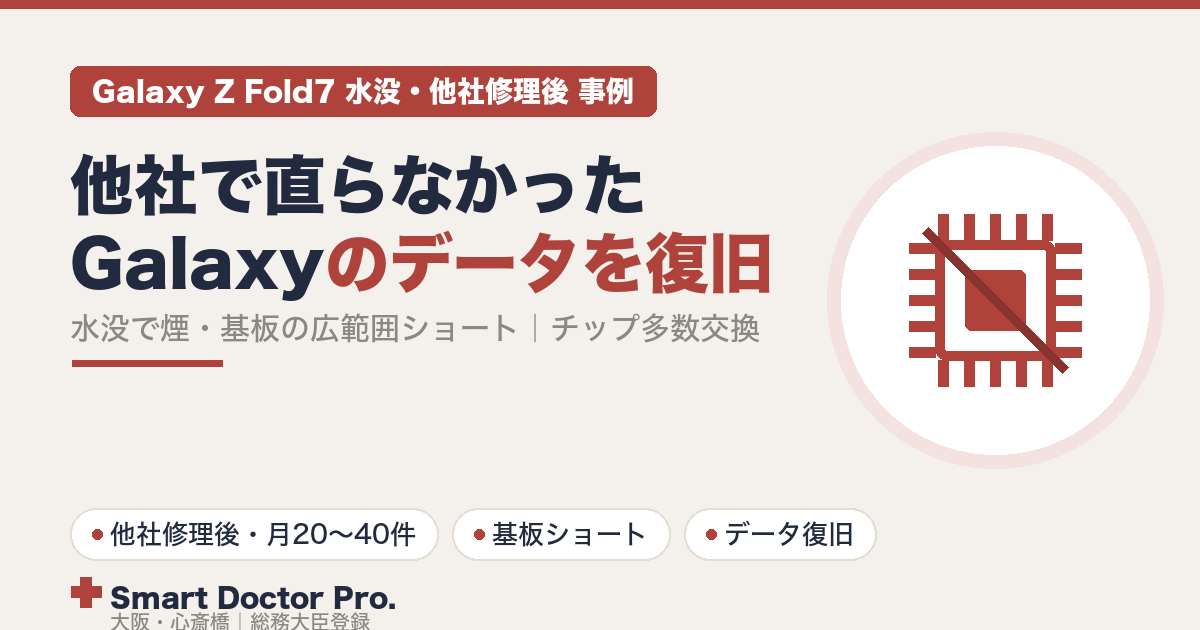 他社修理後に直らなかった水没Galaxy Z Fold7を、基板のチップ交換でデータを残して復旧した事例